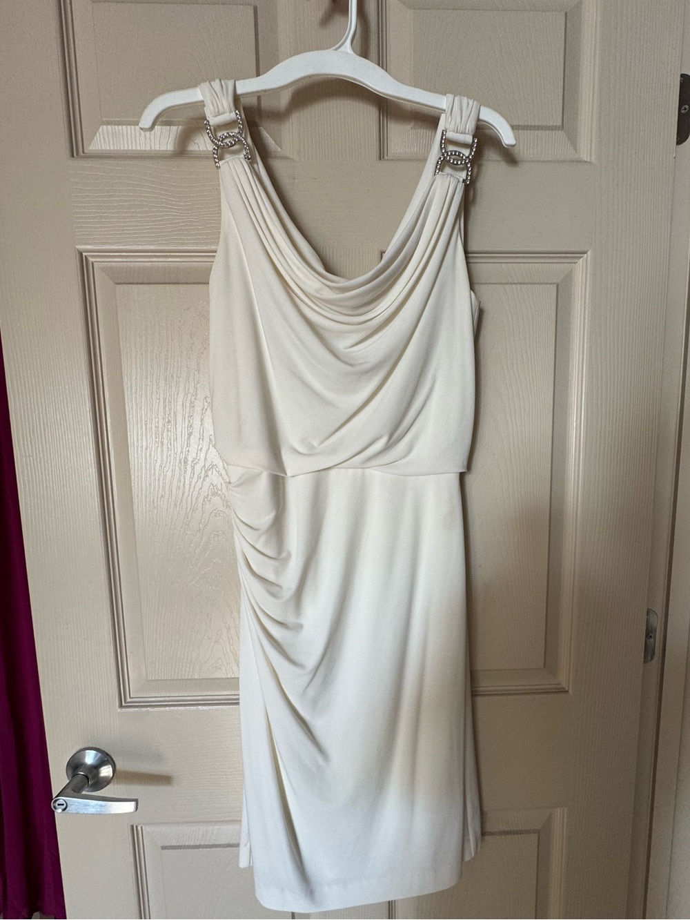 WHBM - Sleeveless Ivory Drape Cocktail Dress with Embellished Straps - size 2